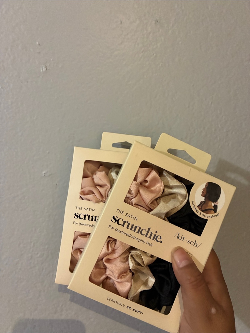 Two sets of Kitsch Satin Scrunchie Set - Blush, Cream & Black